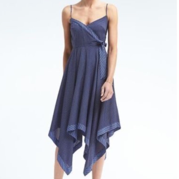 Banana Republic Blue Dotted Handkerchief Hem Dress Sz 4P - Picture 2 of 12